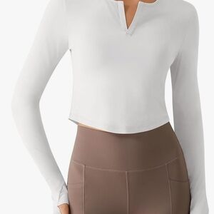 Women UPF 50+ Sun Shirts Thumbholes Long Sleeve Crop Workout Top